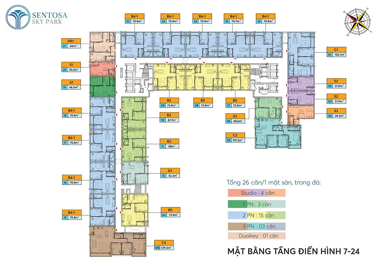 Mặt bằng tầng 7-24 chung cư Sentosa Sky Park